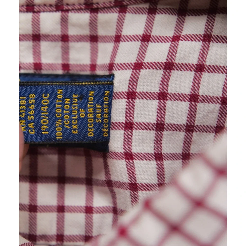 Polo Ralph Lauren Mens 6XB Red White Gingham Plaid Button Up Long Sleeve